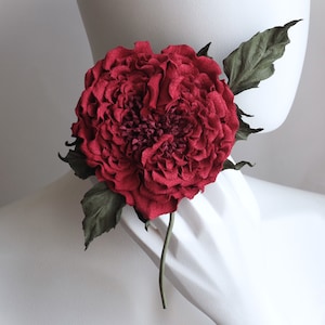 ready to ship red leather HEART SHAPED ROSE, red rose corsage, leather anniversary gift for her, red leather brooch, St Valentines Day gift