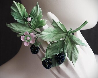 ready to ship FABRIC BLACKBERRY BROOCH, berry jewelry, wedding anniversary gift, beaded berry brooch, cotton gift for her