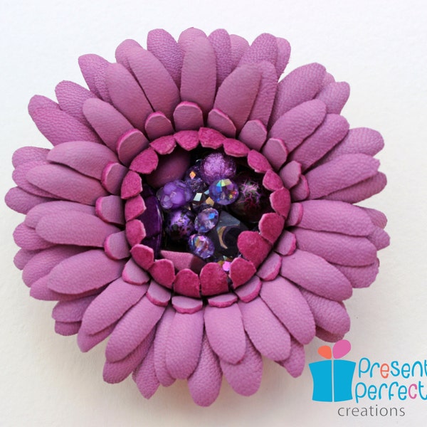 SALE leather flower, leather jewelry, leather brooch