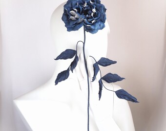 long stemmed COTTON DENIM ROSE flower, large denim flower on a stem, wedding anniversary gift, denim wedding, denim rose for her