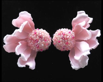 ready to ship SILK BLOSSOM EARRINGS, cherry blossom studs, pink stud earrings, pink bridal accessory, spring wedding