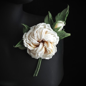 ready to ship LINEN ANNIVERSARY ROSE, white linen rose, linen wedding anniversary gift, shabby chic linen rose flower brooch