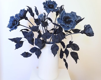 ready to ship DENIM ROSE ARRANGEMENT, denim roses on a stem, denim wedding, fabric flower bouquet, cotton anniversary gift