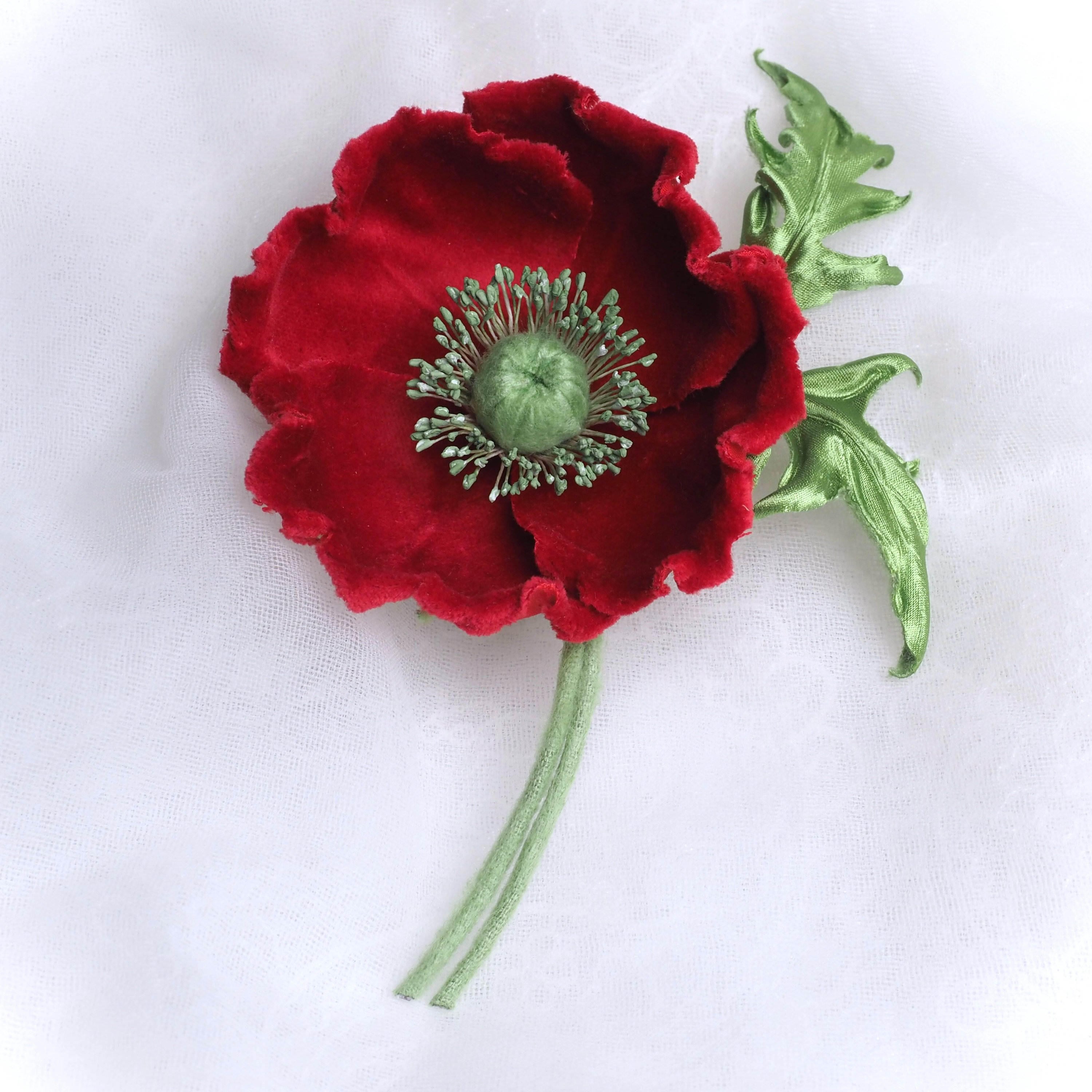 Ready to Ship RED VELVET POPPY Corsage, Red Poppy Brooch, Red