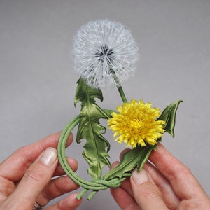 ORIGINAL SILK DANDELION clock brooch, textile dandelion brooch, dandelion wedding, dandelion art, faux dandelion clock, anniversary gift