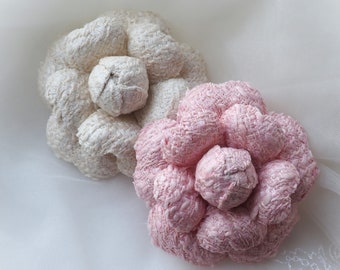 ready to ship textured SILK FLOWER BROOCH, silk jewellery, tweed flower corsage, fall brooch, pale pink tweed corsage