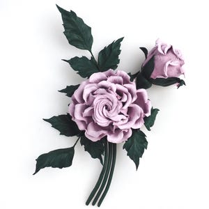 ready to ship PINK LEATHER ROSE brooch, leather gift for her, handmade rosebud corsage, leather anniversary gift, botanical bride accessory