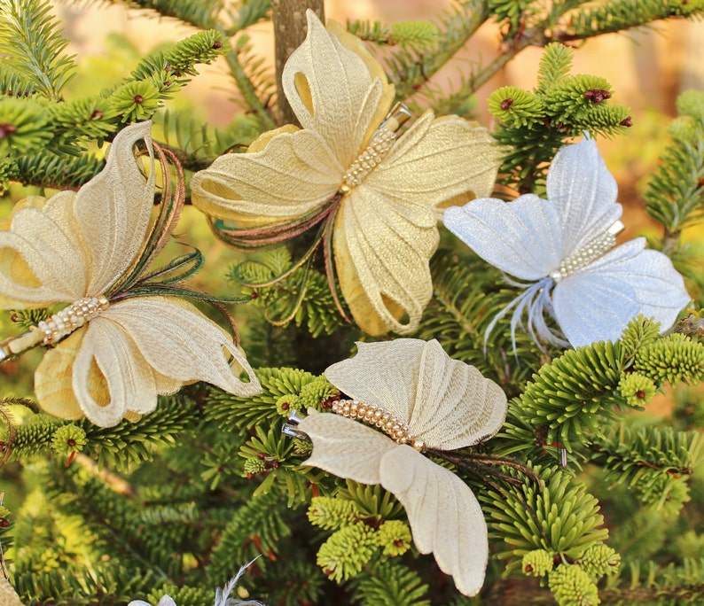 Christmas Decoration Silver Butterfly Golden Butterfly Etsy