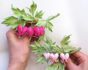 ready to ship VEVET FLOWER BROOCH, pink bleeding heart floral jewelry, dicentra flower corsage, botanical gift for her