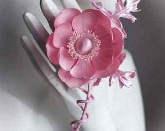 ready to ship PINK FLOWER BOUTONNIERE, silk anemone corsage, silk flower grooms buttonhole, summer wedding, pink fabric flower brooch,