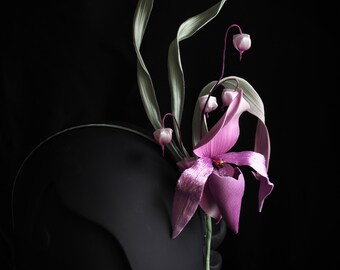 SILK ORCHID HEADPIECE, bridal floral fascinator, tropical orchid headband, statement headpiece, pink lilac orchid hairpiece
