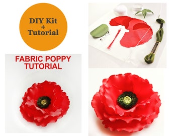 Special offer FABRIC POPPY KIT, flower making fabric kit, fabric flower kit, jewellery kit, flower making, veteran poppy diy kit