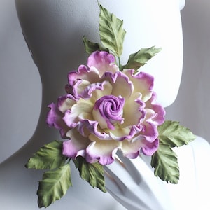 ready to ship hand dyed PURPLE LEATHER ROSE brooch, hand dyed leather flower, romantic gift, botanical jewelry, leather anniversary gift