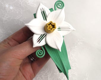 ready to ship LEATHER DAFFODIL BROOCH, spring leather flower gift, Welsh daffodil flower, leather anniversary gift for her, narcissus