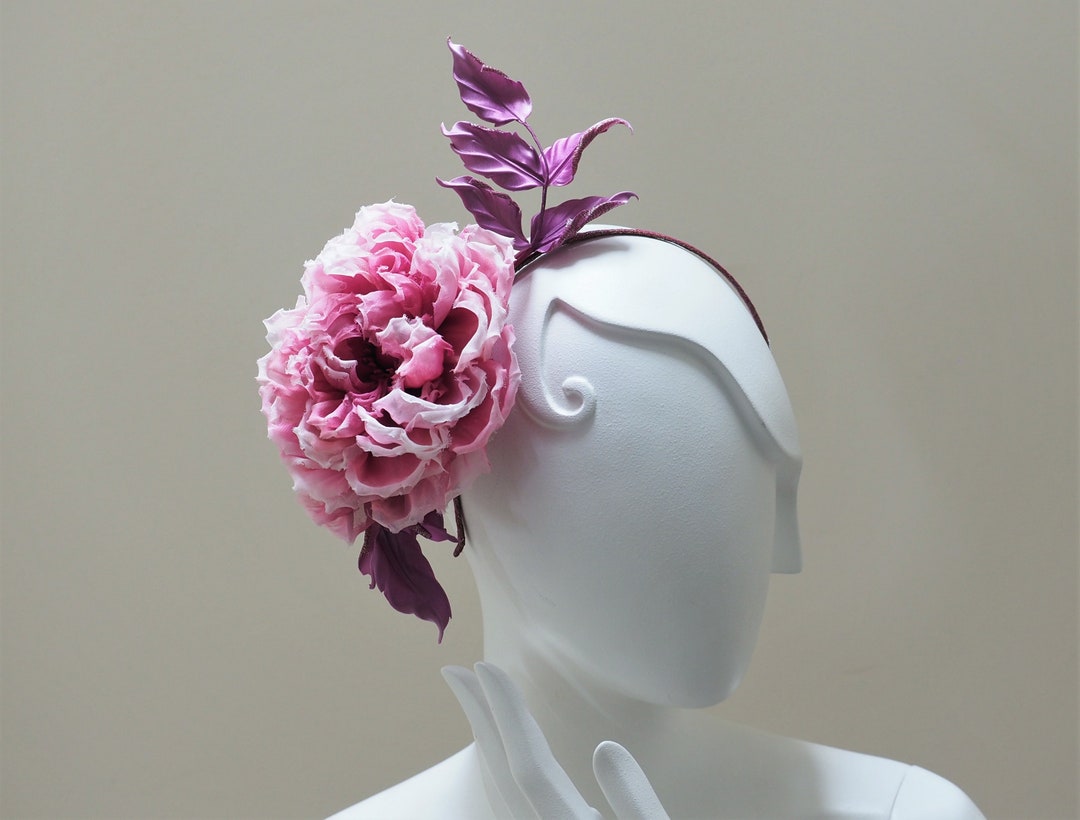 Hand Dyed PINK ROSE HEADPIECE, Oversized Silk Flower Headband, Bridal ...