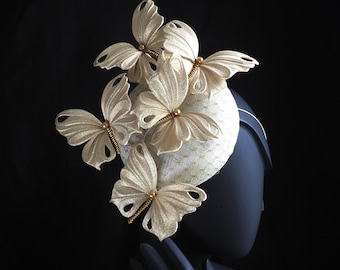 GOLDEN BUTTERFLY HAT, races hat, Ascot cocktail hat, golden butterfly fascinator, summer wedding hat, golden headpiece, cocktail hat