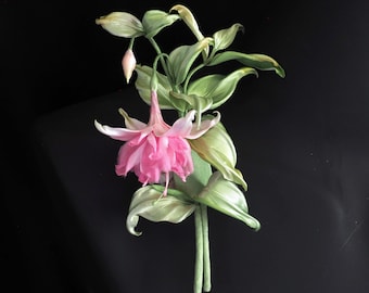 ready to ship SILK FUCHSIA CORSAGE, fabric flower brooch, anniversary gift for her, fabric fuchsias pin, realistic rloral jewelry