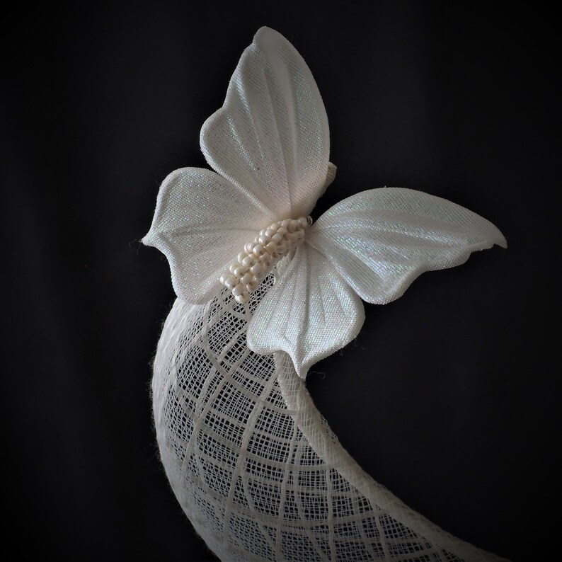 CONTEMPORARY BRIDAL VEIL headpiece, ivory birdcage bridal veil piece, crinoline veil with butterflies, pearlescent butterfly hairpiece image 8