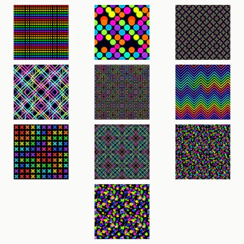 Neon Digital Paper Bundle | Rainbow Glow Seamless Patterns | Retro 80s ...