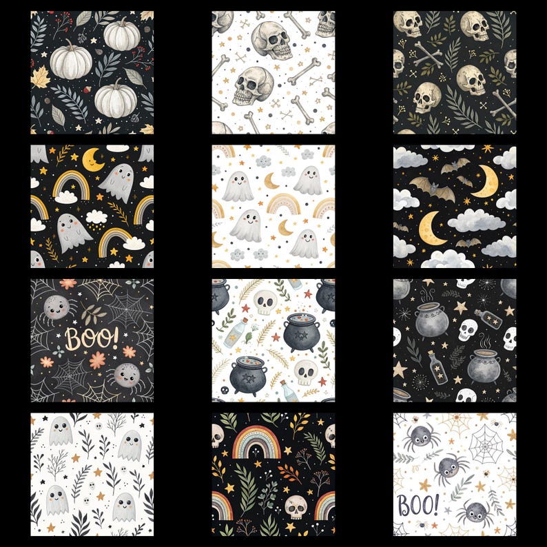 Halloween Digital Paper | Spooky Seamless Pattern Bundle | Ghost ...