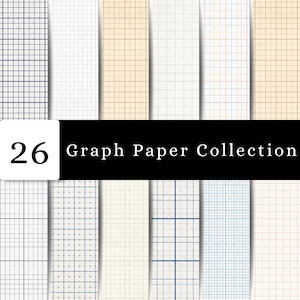 May include: A collection of 26 graph paper designs featuring various grid patterns in blue, black, and red ink on white and cream backgrounds. The image includes a black horizontal banner with the white text 26 Graph Paper Collection.