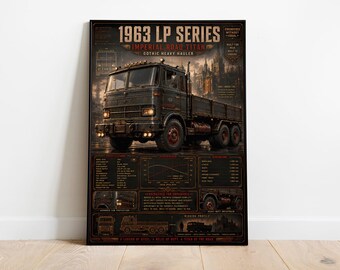 1963 LP Series Truck Poster | Gothic Heavy Hauler Blueprint Wandkunst | Vintage Europäischer LKW Druck