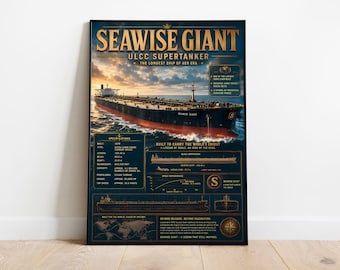 Riesen Supertanker Poster | Das längste Schiff der Welt | Marine Blueprint Druck | Maritime Dekoration