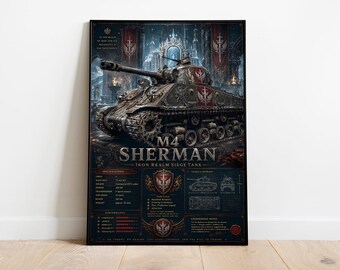 M4 Sherman Panzer Poster | Dark Fantasy Mittelalter Wand Kunst | WWII Kampfpanzer Gothic Druck