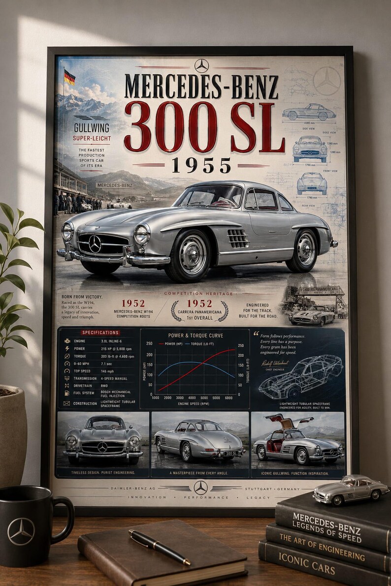 Mercedes 300 SL Gullwing Poster | 1955 Classic Car Wall Art - Etsy