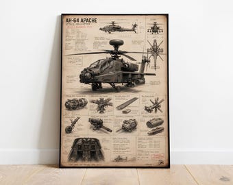 AH-64 Apachen Poster | Angriff Hubschrauber Technik Blueprint Wandkunst | US Army Luftfahrt Druck
