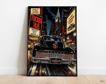Tucker 48 Poster | Seiner Zeit voraus Comic Pop Art Wandkunst | 1948 klassisches amerikanisches Auto NYC Druck