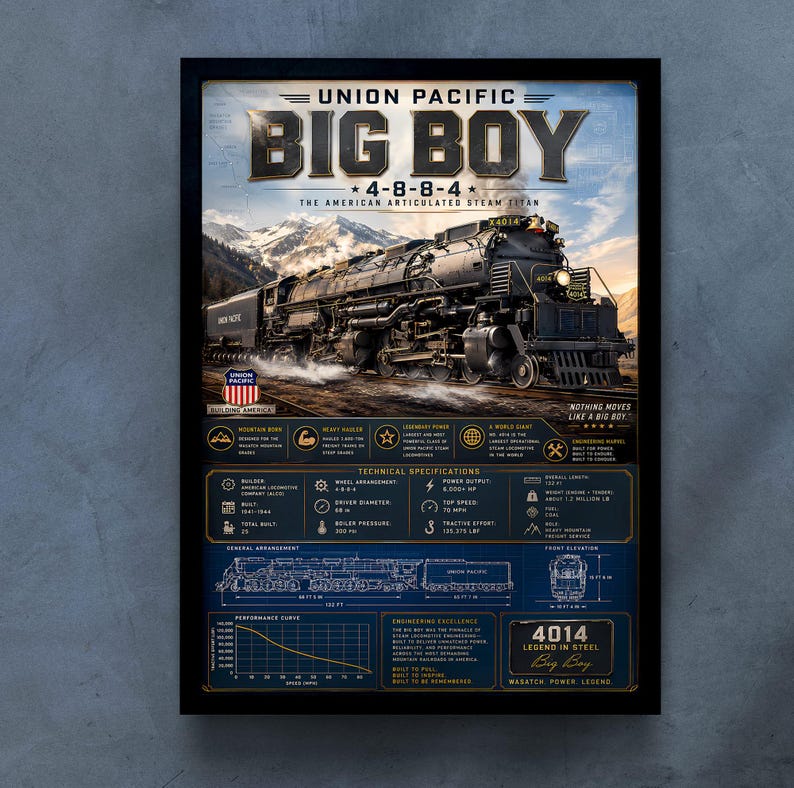 Union Pacific Big Boy Poster | 4-8-8-4 Steam Locomotive Wall Art ...