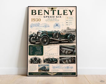 Affiche de course gentleman du Mans 1930 | Décoration murale de voiture d'endurance britannique classique | Impression de plan vintage