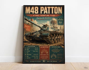 M48 Patton Poster | Kalter Krieg Front Panzer Blueprint Wandkunst | US Army Militärdruck