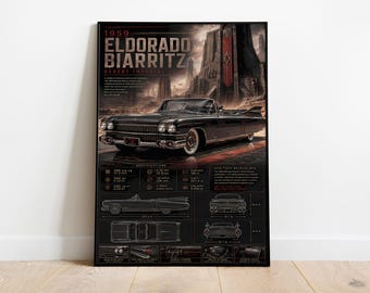 1959 Eldorado Biarritz Poster | Klassische amerikanische Luxusauto Blueprint Wandkunst | Vintage Cabrio Druck
