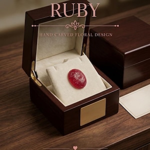 Tallado de flor de loto de rubí, gema de rubí ovalada tallada a mano, cristal rojo, suministros para joyería