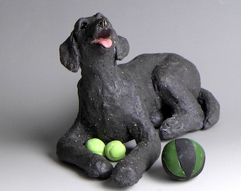 Chocolate Labrador dog sculpture - handmade, unique, one of a kind