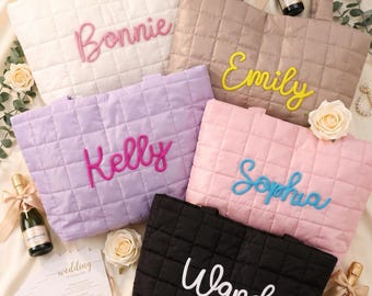 Bolsos de mano acolchados personalizados, bolsos de punto con nombre personalizados, bolsos de hombro de nailon bordados, bolsos de mano para bodas, regalos para damas de honor