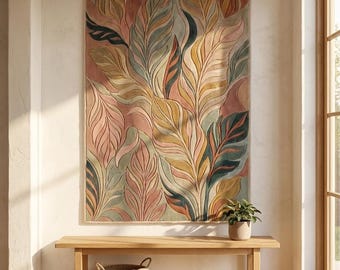 Handmade Wall Hanging Rug Botanical Tapestry 3D Carved Leaf Moss Green Rose Carpet