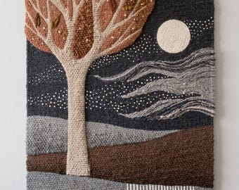 Tapiz de pared tejido a mano con textura del Árbol de la Vida y la Naturaleza, Arte en Lana
