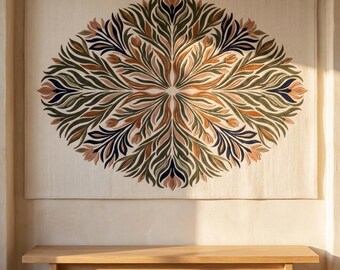 Handmade Wall Hanging Tapestry Rug Botanical Flower Mandala Art Large Boho Yarn Decor