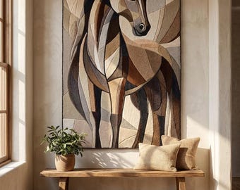 Tapiz abstracto de fibra de caballo tejido a mano para colgar en la pared, escultura textil artesanal japonesa de mediados de siglo.