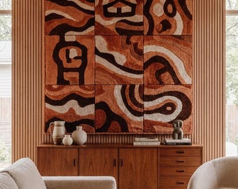 Tapiz abstracto hecho a mano para colgar en la pared, gran tapiz bohemio de fibra tejida, decoración marrón