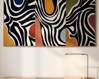 Handmade Wall Hanging Rug Abstract Zebra Stripe Tapestry Modern Colorful Large Fiber Art