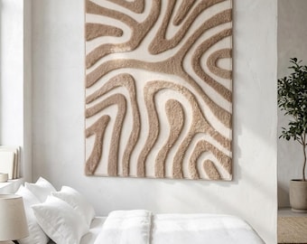 Abstract Tufted Wall Hanging Rug Neutral 3D Tapestry Handmade Modern Fiber Art Home Decor