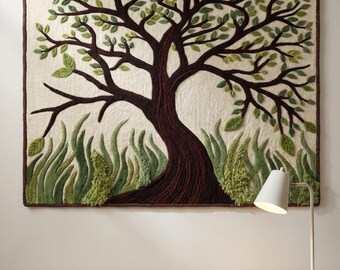 Tree of Life Wall Hanging Rug Hand Crafted Tapestry Textile Art Large Nature Decor