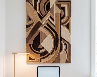Handmade Wall Hanging Tapestry Rug Abstract 3D Geometric Neutral Art Large Fiber Decor