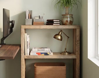 Estantería de madera maciza, librería rústica de estilo granja, estantería recuperada.