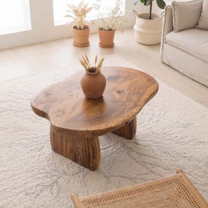 Organic Solid Wood Coffee Table | Wabi Sabi Japandi Living Room Furniture