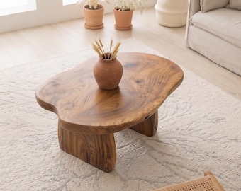 Organic Solid Wood Coffee Table | Wabi Sabi Japandi Living Room Furniture